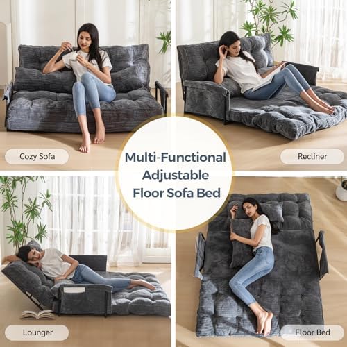 MAXYOYO Adjustable Floor Sofa Couch with Pillow, Multi-Functional Bean Bag Bed, 5-Position Foldable Lazy Sofa Sleeper Bed with Armrest, Versatile Floor Seating for Reading Gaming, Green, Single