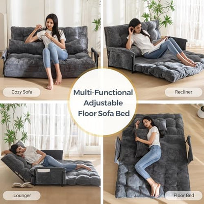 MAXYOYO Adjustable Floor Sofa Couch with Pillow, Multi-Functional Bean Bag Bed, 5-Position Foldable Lazy Sofa Sleeper Bed with Armrest, Versatile Floor Seating for Reading Gaming, Green, Single