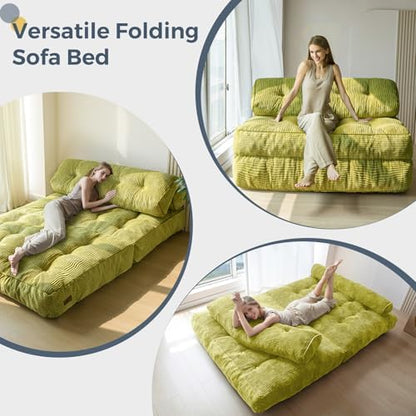 MAXYOYO Folding Sofa Bed, Convertible Sleeper Chair with Pillow Foldable Mattress with Back Support, Portable Fold Out Chair Bed Comfy Floor Sofa Lounge for Living Room Bedroom, Dark Grey, Single