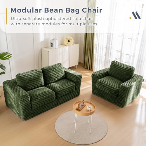 MAXYOYO Giant Bean Bag Chair for Adults, Upholstered Loveseat Floor Sofa with Pillows and Armrests, Large Bean Bag Sofa Plush Chair Bean Bag Couch for Bedroom Living Room, Grey