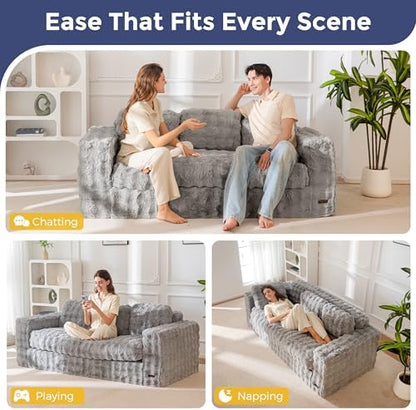 MAXYOYO Loveseat Sofa for Living Room, Small Sofa Couch Tufted Boneless Couch, Comfy Bean Bag Chair for Small Space Bedroom Apartment, No Assembly Needed, Beige