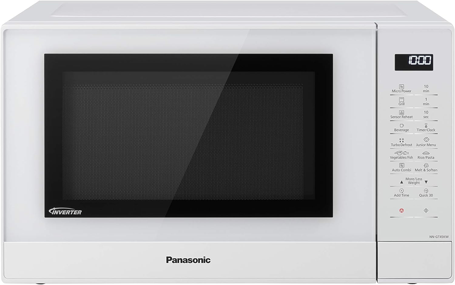 NN-GT45KWSUG Four Micro-Ondes Gril Et Plateau Tournant En Verre, 31L, 1000W, Technologie Inverter, 24 Programmes Auto, Décongélation, 7 Niveaux De Puissance, Minuterie, Affichage LED, Blanc