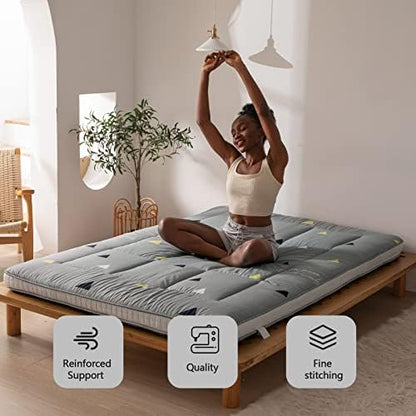 MAXYOYO Black Moon and Star Futon Mattress, Japanese Floor Mattress Quilted Bed Mattress Topper, Extra Thick Folding Sleeping Pad Breathable Floor Lounger Guest Bed for Camping Couch, Twin