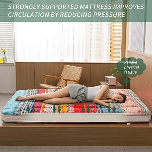 MAXYOYO Black Moon and Star Futon Mattress, Japanese Floor Mattress Quilted Bed Mattress Topper, Extra Thick Folding Sleeping Pad Breathable Floor Lounger Guest Bed for Camping Couch, Twin