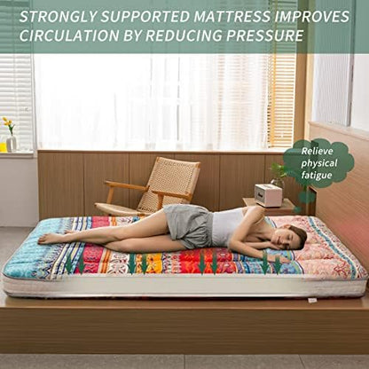 MAXYOYO Black Moon and Star Futon Mattress, Japanese Floor Mattress Quilted Bed Mattress Topper, Extra Thick Folding Sleeping Pad Breathable Floor Lounger Guest Bed for Camping Couch, Twin
