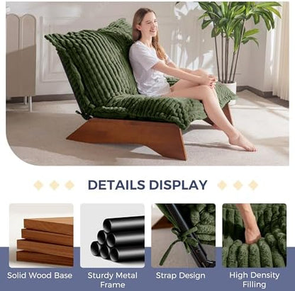 MAXYOYO Adjustable Living Room Chair, 3-Position Bean Bag Chair with Removable Cover, Upholstered Accent Chair with Frame, Soft Reclining Lounge for Bedroom, Apartment, Office, Beige