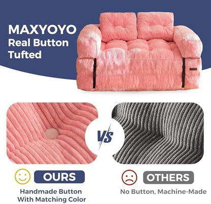 MAXYOYO Folding Sofa Bed, L-Shaped Convertible Sofa Bed with Armrest Foldable Sleeper Sofa with Pillow, Portable Fold Out Chair Bed Comfy Floor Lounge for Living Room Bedroom, Dark Grey