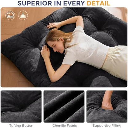 MAXYOYO Japanese Floor Mattress Full Size, 6" Foldable Futon Mattress Tufted Roll Up Floor Bed, Thick Chenille Tatami Mat Sleeping Pad for Camping Guest Room Dormitory Bedroom RV, Navy