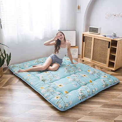 MAXYOYO Japanese Futon Mattress Floor Mattress Sleeping Pad Foldable Bed Roll Up Camping Cushion Floor Lounger Bed Couches and Sofas Couch Topper, Black Floral, Full Size