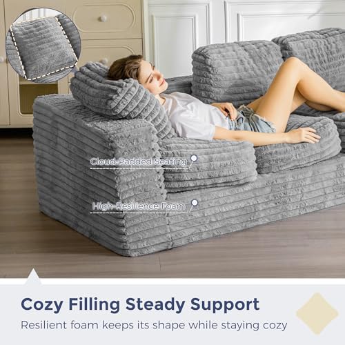 MAXYOYO Bean Bag Chair for Adults, Upholstered Floor Sofa with Armrests, Loveseat Boneless Couch with Tufted Cushion &amp; Backrest, Sofa in A Box, Large Bean Bag Couch for Bedroom Living Room, Black