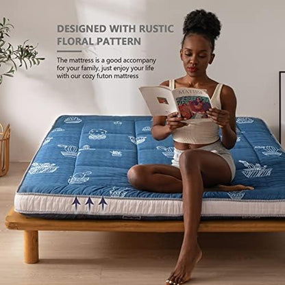 MAXYOYO Black Moon and Star Futon Mattress, Japanese Floor Mattress Quilted Bed Mattress Topper, Extra Thick Folding Sleeping Pad Breathable Floor Lounger Guest Bed for Camping Couch, Twin