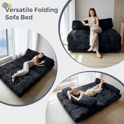 MAXYOYO Folding Sofa Bed, Convertible Sleeper Chair with Pillow Foldable Mattress with Back Support, Portable Fold Out Chair Bed Comfy Floor Sofa Lounge for Living Room Bedroom, Dark Grey, Single
