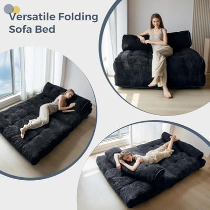MAXYOYO Folding Sofa Bed, Convertible Sleeper Chair with Pillow Foldable Mattress with Back Support, Portable Fold Out Chair Bed Comfy Floor Sofa Lounge for Living Room Bedroom, Dark Grey, Single