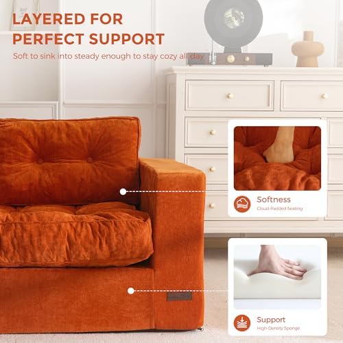 MAXYOYO Bean Bag Chair for Adults, Upholstered Floor Sofa with Armrests, Loveseat Boneless Couch with Tufted Cushion &amp; Backrest, Sofa in A Box, Large Bean Bag Couch for Bedroom Living Room, Black