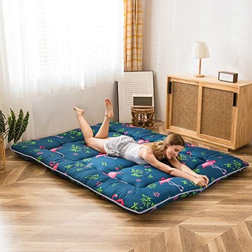 MAXYOYO Japanese Futon Mattress Floor Mattress Sleeping Pad Foldable Bed Roll Up Camping Cushion Floor Lounger Bed Couches and Sofas Couch Topper, Black Floral, Full Size
