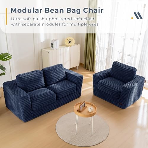 MAXYOYO Giant Bean Bag Chair for Adults, Upholstered Loveseat Floor Sofa with Pillows and Armrests, Large Bean Bag Sofa Plush Chair Bean Bag Couch for Bedroom Living Room, Grey