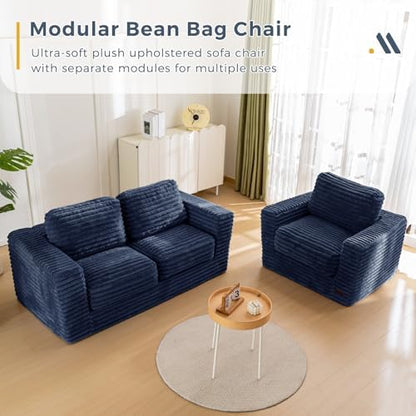 MAXYOYO Giant Bean Bag Chair for Adults, Upholstered Loveseat Floor Sofa with Pillows and Armrests, Large Bean Bag Sofa Plush Chair Bean Bag Couch for Bedroom Living Room, Grey