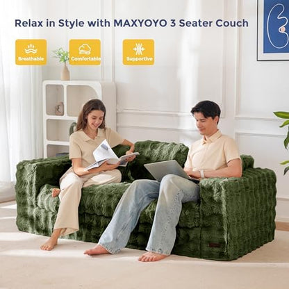 MAXYOYO Bean Bag Chair for Adults, Upholstered Floor Sofa with Armrests, Loveseat Boneless Couch with Tufted Cushion &amp; Backrest, Sofa in A Box, Large Bean Bag Couch for Bedroom Living Room, Black