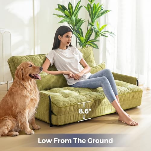 MAXYOYO Adjustable Floor Sofa Couch with Pillow, Multi-Functional Bean Bag Bed, 5-Position Foldable Lazy Sofa Sleeper Bed with Armrest, Versatile Floor Seating for Reading Gaming, Green, Single