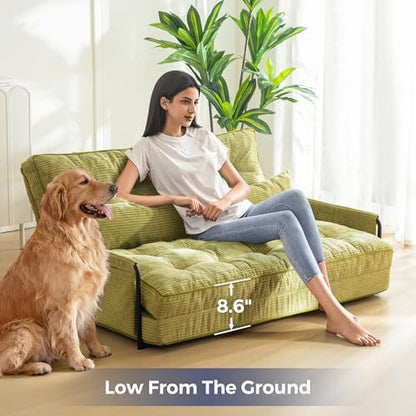 MAXYOYO Adjustable Floor Sofa Couch with Pillow, Multi-Functional Bean Bag Bed, 5-Position Foldable Lazy Sofa Sleeper Bed with Armrest, Versatile Floor Seating for Reading Gaming, Green, Single