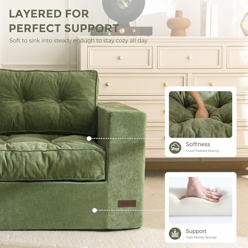 MAXYOYO Bean Bag Chair for Adults, Upholstered Floor Sofa with Armrests, Loveseat Boneless Couch with Tufted Cushion &amp; Backrest, Sofa in A Box, Large Bean Bag Couch for Bedroom Living Room, Black