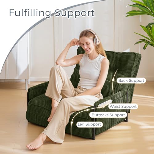 MAXYOYO Adjustable Floor Sofa Couch with Pillow, Multi-Functional Bean Bag Bed, 5-Position Foldable Lazy Sofa Sleeper Bed with Armrest, Versatile Floor Seating for Reading Gaming, Green, Single