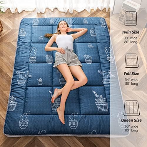 MAXYOYO Black Moon and Star Futon Mattress, Japanese Floor Mattress Quilted Bed Mattress Topper, Extra Thick Folding Sleeping Pad Breathable Floor Lounger Guest Bed for Camping Couch, Twin