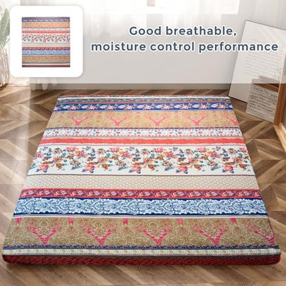 MAXYOYO Mattress Cover for Traditional Japanese Futon Mattress, Futon Floor Mats Cover with Zipper, Super Soft and Machine Washable, Navy Floral, Twin