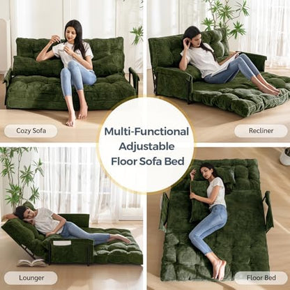 MAXYOYO Adjustable Floor Sofa Couch with Pillow, Multi-Functional Bean Bag Bed, 5-Position Foldable Lazy Sofa Sleeper Bed with Armrest, Versatile Floor Seating for Reading Gaming, Green, Single
