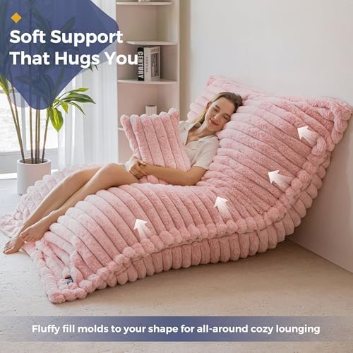 MAXYOYO Giant Bean Bag Chair with Pillow, 3 in 1 Convertible Bean Bag Chair for Adults with Removable Cover, Floor Cushion Stuffed Floor Lounger for Living Room Bedroom, Grey