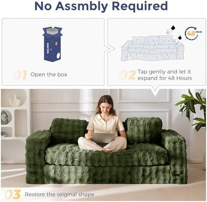 MAXYOYO Loveseat Sofa for Living Room, Small Sofa Couch Tufted Boneless Couch, Comfy Bean Bag Chair for Small Space Bedroom Apartment, No Assembly Needed, Beige