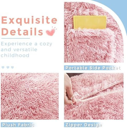 MAXYOYO Bean Bag Chair Bed for Kids, Convertible Bean Bag Folds from Lazy Chair to Floor Mattress Bed, Stuffed Floor Sofa Couch Sofa Bed for Boys and Girls, High-Density Foam Filling, Pink