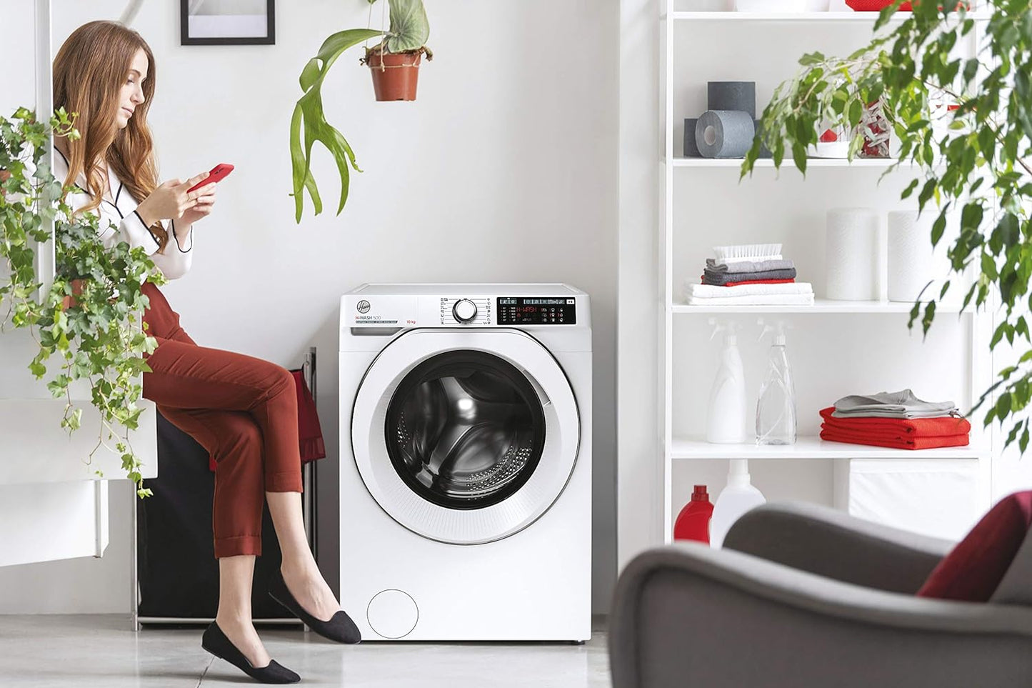 HW 48AMC/1-S H-WASH 500 Machine À Laver Intelligente 8 Kg, 1400 Tours, Wi-Fi + Bluetooth, Charge Avant, Fonction Vapeur, Moteur Onduleur, Libre Installation, 60-54-85 Cm, Blanc, Classe A