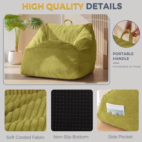 MAXYOYO Bean Bag Chair, Floor Sofa with Handle, Bean Bag Chairs for Adults and Kids, Teens Living Room Bean Bag, Accent Sofa Chair with Pocket for Gaming Reading Relaxing