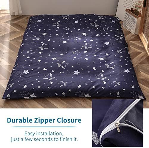 MAXYOYO Mattress Cover for Traditional Japanese Futon Mattress, Futon Floor Mats Cover with Zipper, Super Soft and Machine Washable, Navy Floral, Twin
