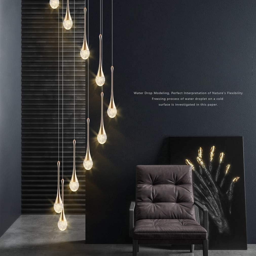 LED Lustre Escalier Moderne Goutte D'Eau Pendentif Éclairage Pour Villa Duplex Escalier Longue Suspension Lampe