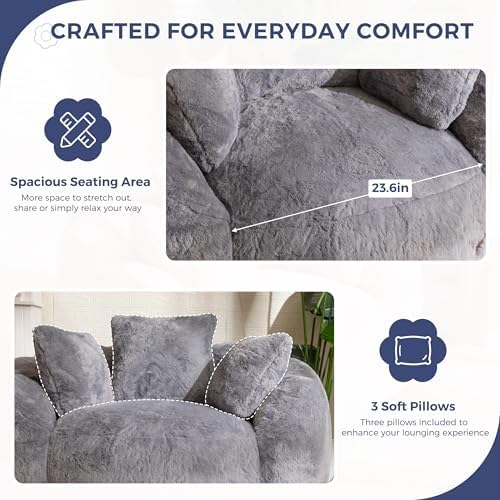 MAXYOYO Bean Bag Chair for Adults, Floral Shaped Bean Bag Sofa, Ultra Soft Faux Fur Floor Sofa, Large Reading Chair for Living Room Bedroom, Beige, Single
