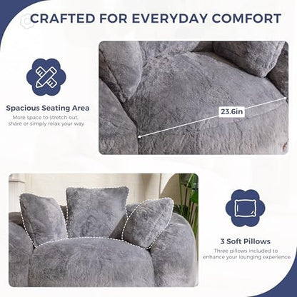 MAXYOYO Bean Bag Chair for Adults, Floral Shaped Bean Bag Sofa, Ultra Soft Faux Fur Floor Sofa, Large Reading Chair for Living Room Bedroom, Beige, Single