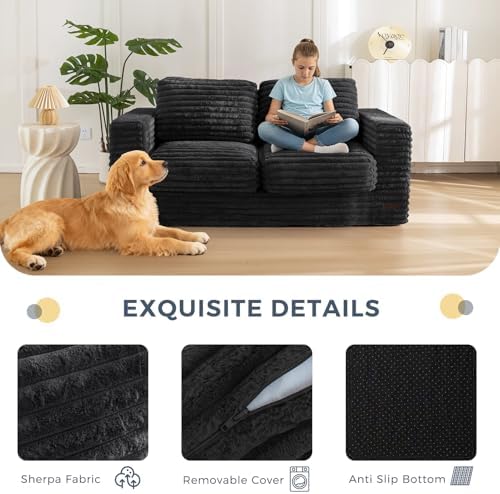 MAXYOYO Giant Bean Bag Chair for Adults, Upholstered Loveseat Floor Sofa with Pillows and Armrests, Large Bean Bag Sofa Plush Chair Bean Bag Couch for Bedroom Living Room, Grey
