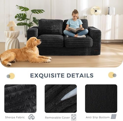 MAXYOYO Giant Bean Bag Chair for Adults, Upholstered Loveseat Floor Sofa with Pillows and Armrests, Large Bean Bag Sofa Plush Chair Bean Bag Couch for Bedroom Living Room, Grey