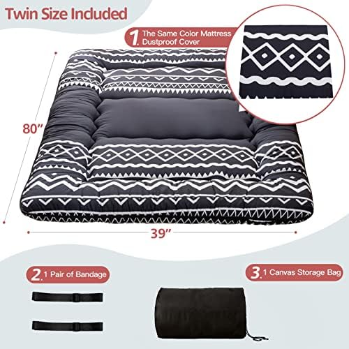 MAXYOYO Japanese Futon Mattress Floor Mattress Sleeping Pad Foldable Bed Roll Up Camping Cushion Floor Lounger Bed Couches and Sofas Couch Topper, Black Floral, Full Size