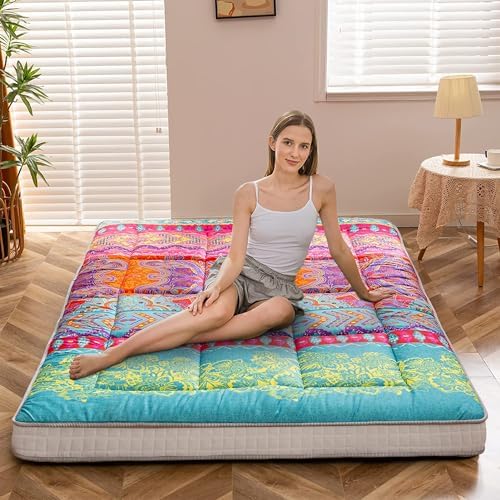 MAXYOYO Black Moon and Star Futon Mattress, Japanese Floor Mattress Quilted Bed Mattress Topper, Extra Thick Folding Sleeping Pad Breathable Floor Lounger Guest Bed for Camping Couch, Twin