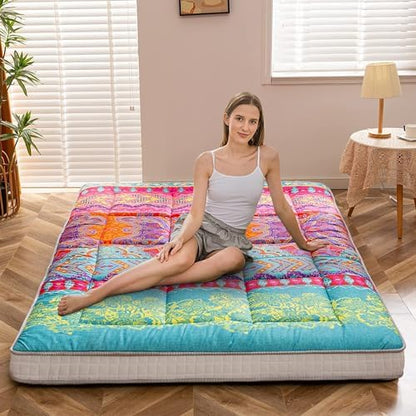 MAXYOYO Black Moon and Star Futon Mattress, Japanese Floor Mattress Quilted Bed Mattress Topper, Extra Thick Folding Sleeping Pad Breathable Floor Lounger Guest Bed for Camping Couch, Twin