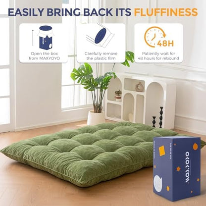 MAXYOYO Japanese Floor Mattress Full Size, 6" Foldable Futon Mattress Tufted Roll Up Floor Bed, Thick Chenille Tatami Mat Sleeping Pad for Camping Guest Room Dormitory Bedroom RV, Navy