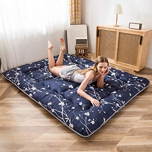 MAXYOYO Japanese Futon Mattress Floor Mattress Sleeping Pad Foldable Bed Roll Up Camping Cushion Floor Lounger Bed Couches and Sofas Couch Topper, Black Floral, Full Size