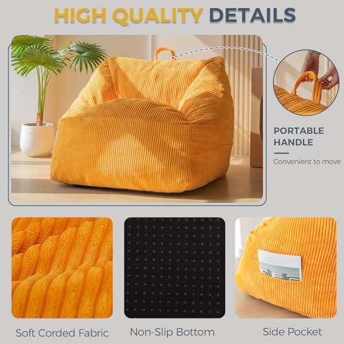 MAXYOYO Bean Bag Chair, Floor Sofa with Handle, Bean Bag Chairs for Adults and Kids, Teens Living Room Bean Bag, Accent Sofa Chair with Pocket for Gaming Reading Relaxing