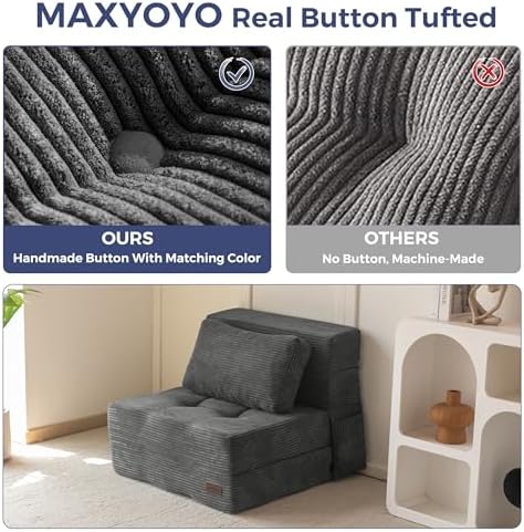 MAXYOYO Convertible Sofa Bed, Fold Out Loveseat Sleeper Sofa with Pillow, 4 in 1 Tufted Folding Couch Bed Foam Floor Couch, Lazy Chair for Living Room Bedroom Guest Room, Dark Grey