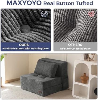 MAXYOYO Convertible Sofa Bed, Fold Out Loveseat Sleeper Sofa with Pillow, 4 in 1 Tufted Folding Couch Bed Foam Floor Couch, Lazy Chair for Living Room Bedroom Guest Room, Dark Grey