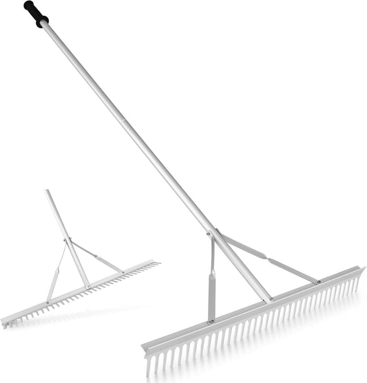 GOPLUS Râteau de Paysage, Râteau Jardin en Aluminium avec Tête Double Face de 91 cm, 36 Dents, Manche Antidérapant 174 cm, pour Niveler, Ameublir Le Sol, Entretien Pelouse, Lac et Plage