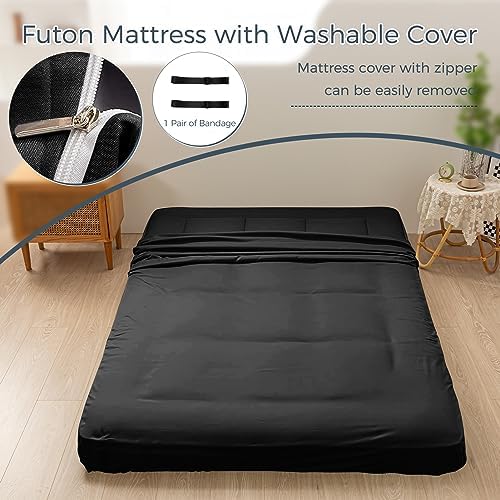 MAXYOYO 6" Extra Thick Floor Futon Mattress, Foldable Japanese Floor Mattress for Adults, Roll Up Tatami Pad for Guest Room, Black, Queen